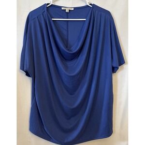 Women's Royal Blue Cowl Neck Draping Blouse Short Sleeve XL Green Envelope
